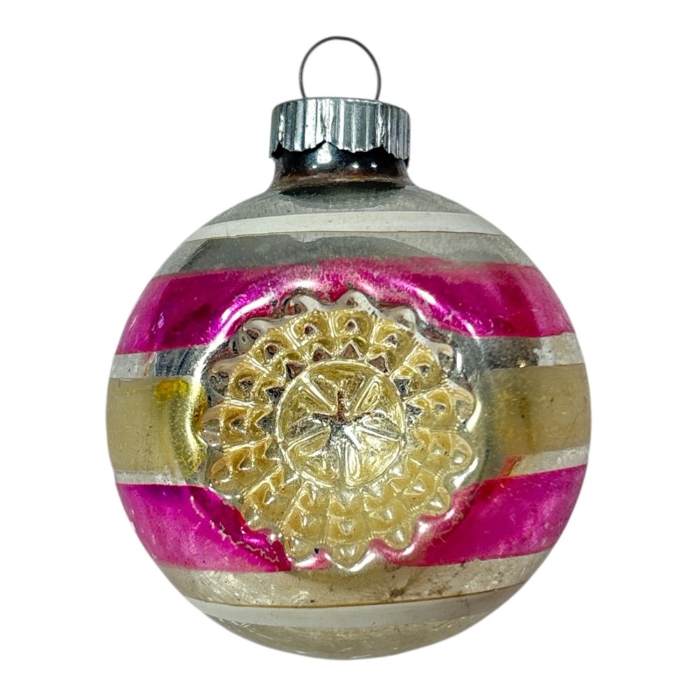 Vintage 2.5" Shiny Brite Double Indent Reflector Glass Christmas Ornament Stripe - Picture 3 of 6